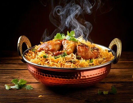 Fragrant Hyderabadi dum biryani served in a handi